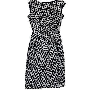 Ralph Lauren Navy and White Patterned Ruched Dress